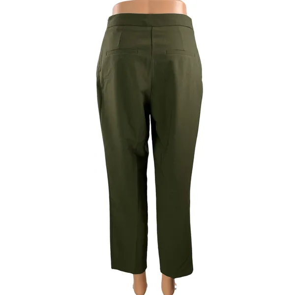 Topshop Women's Green High Waisted Pleated Straight Ankle Trousers Pants Size 4 - Image 3