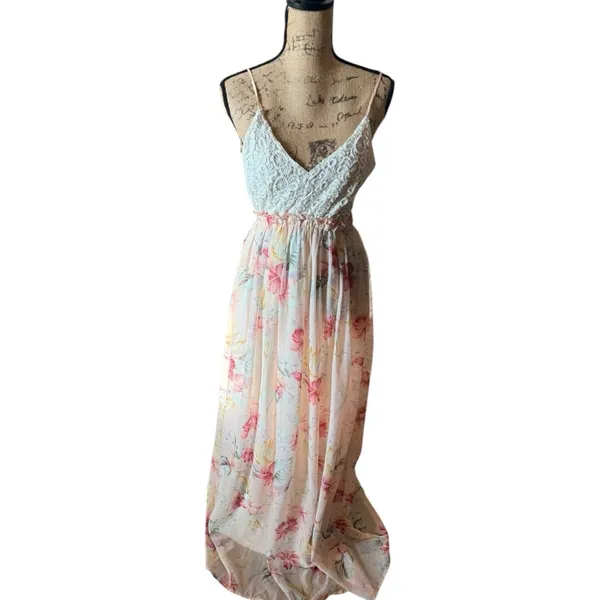 Nylon Apparel Floral Backless Maxi Dress – Size L White Size L - Image 3