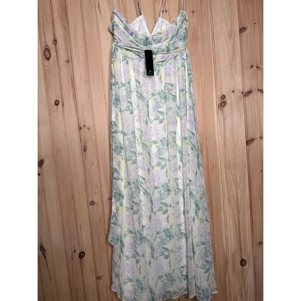 NWT Lulus Effortlessly Abloom Green Multi Floral Ruched Halter Maxi Dress Size L - Image 5