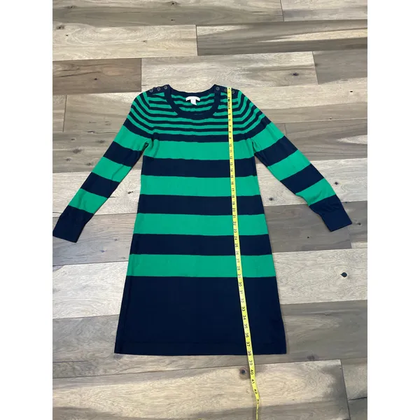 Banana Republic Navy Green Striped Sweater Dress Long Sleeve Cotton Size L - Image 4