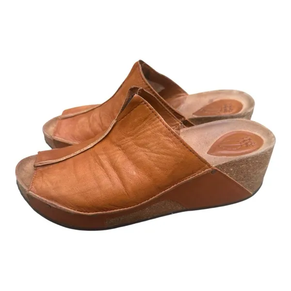 Sergio Tomani Cognac Brown Leather Wedge Mules Shoes Handmade EU 39 US 8.5 Clogs - Image 2