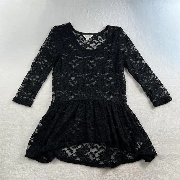 Y2K Style Sz L Top Peplum Sheer Black Lace Whimsygoth Whimsy Sexy Grunge 90s‎ - Image 2