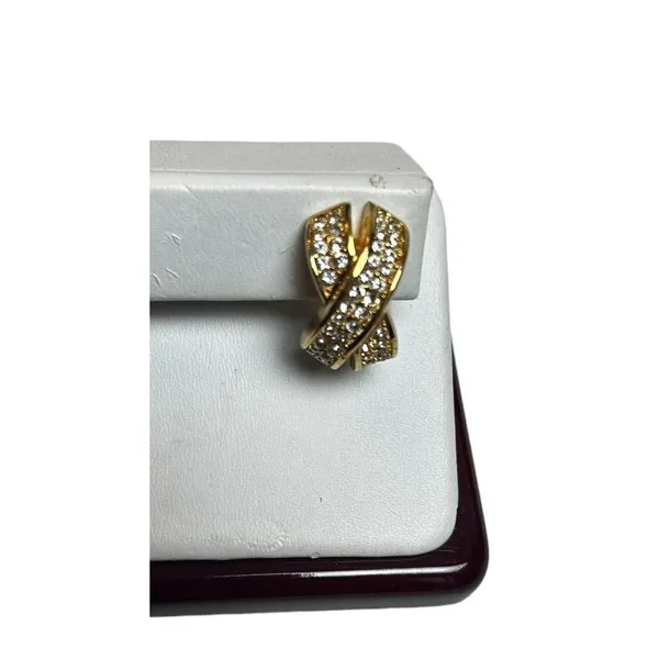 Vintage Christian Dior signed single earring multiple rhinestones X shaped earri - Image 2