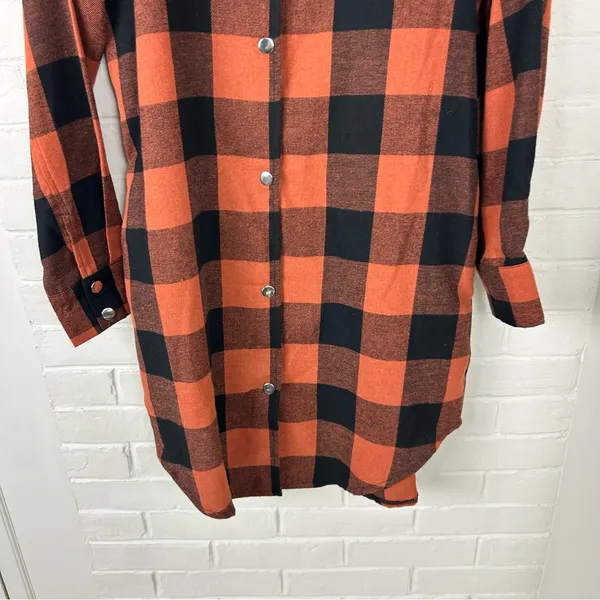 Amazon Checkered Plaid Snap Button Down Flannel Shirt Dress Size S - Image 4
