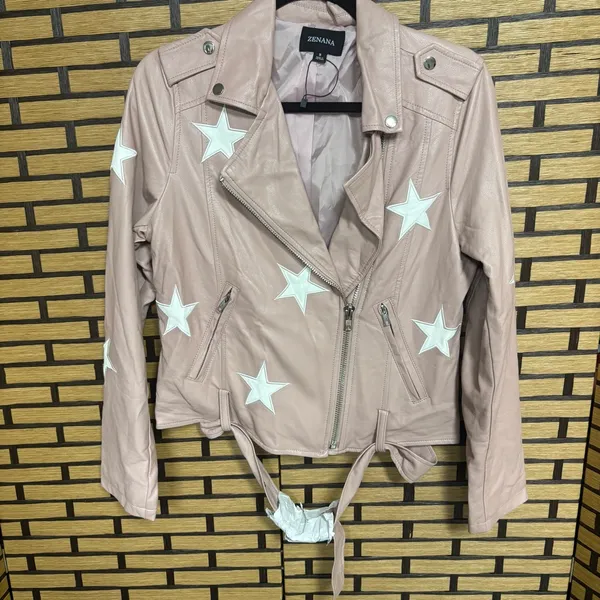 Zenana‎ Blush Star Moto Belted Jacket Size Small - Image 10