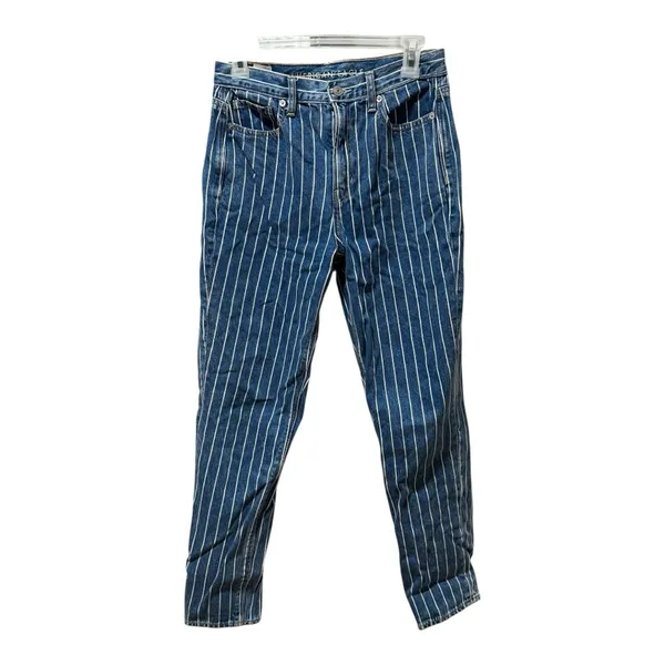 American‎ Eagle Pinstripe Mom Jeans Womens 4 Blue Excellent High Rise Striped - Image 2