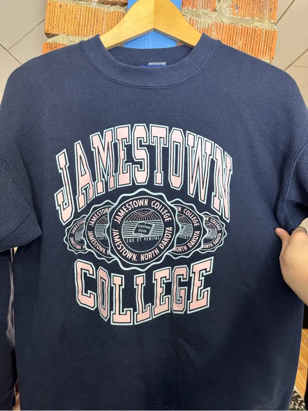 Vintage 90s Jamestown College Navy Crewneck Sweatshirt - Image 2