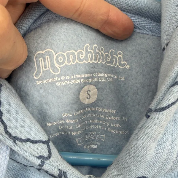 Monchhichi Sekiguchi Blue All‎ Over Print Cropped Hoodie Sweatshirt Small Womens - Image 3