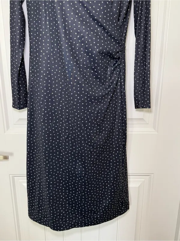 Ann Taylor Small Navy White Faux Wrap Classic Midi Lined Dress Minimalist Retro - Image 5