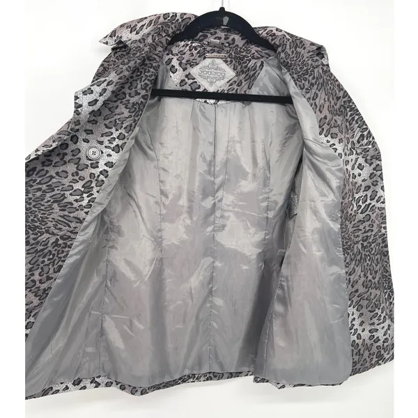 Anthropologie Joujou Gray Leopard Trench Short Double Breasted Jacket Large‎ EUC - Image 9