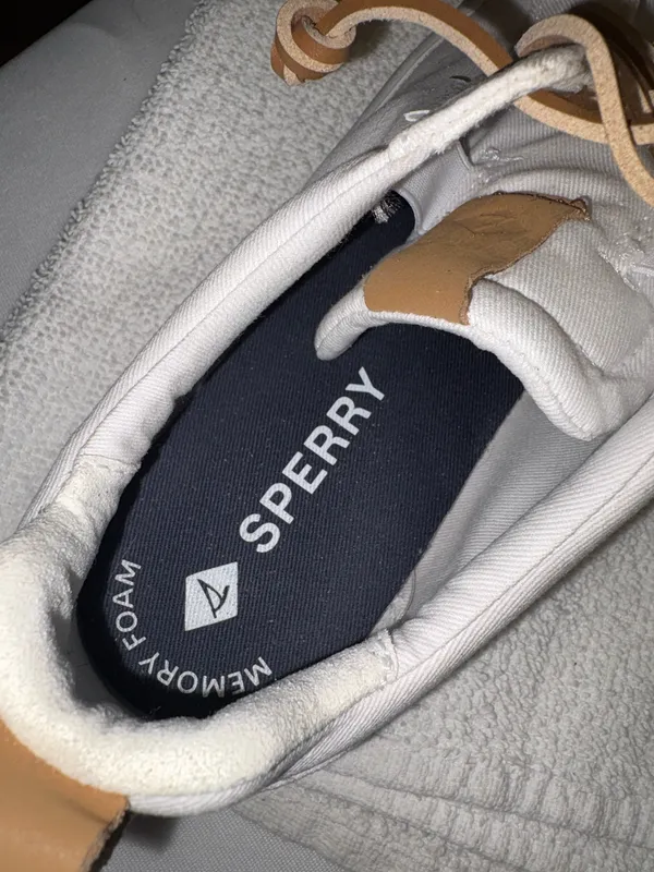 Sperry White Canvas Boat Shoe w/Tan Leather Accents Bermuda Beach style Size 6.5 - Image 6