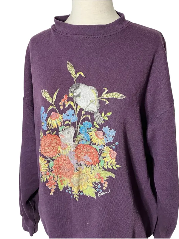 VINTAGE DECOTEX Bird Mouse Flowers Granny Sweatshirt - Image 3