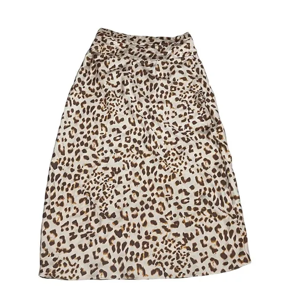 Free People Women's Leopard Print Satin Slip Skirt Size 6 Brown Midi - Image 5