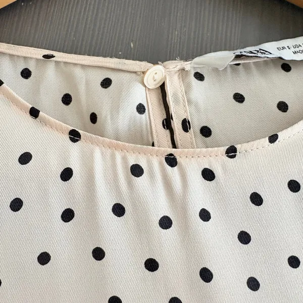Zara Dress Cream Black Polka Dot Midi Long Sleeve Empire Waist Oversized Size S - Image 12