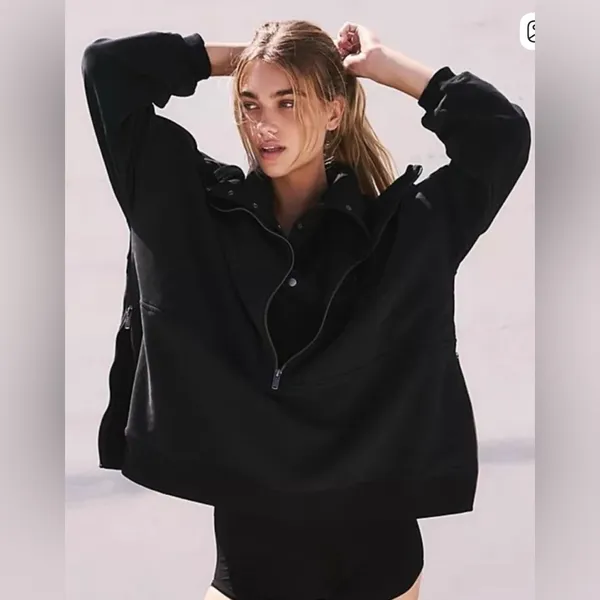 Free People Venture Half Zip Pullover Sweater Size Small‎ Oversized Black - Image 2