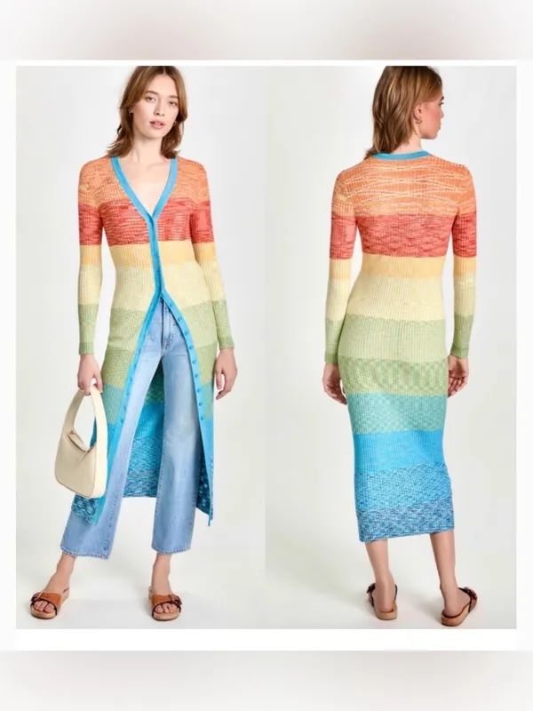 STAUD Shoko Rainbow Ribbed Knit Sweater Dress Size small multicolored - Image 3