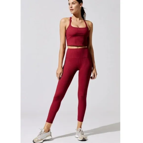 Carbon 38 High Rise Ribbed 7/8 Leggings Ankle‎ Red Size Small - Image 3