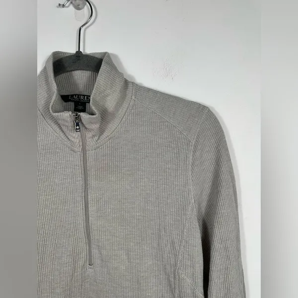 Lauren Ralph Lauren Ribbed Quarter Zip‎ Pullover Women’s Large Beige Long Sleeve - Image 4