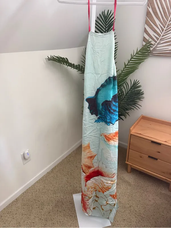 Muma World Murex Mist Vega Silk Dress Sea Print Halter Maxi small - Image 3