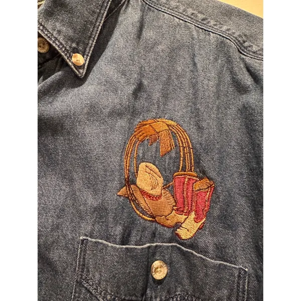 Wrangler Vintage Women's Western Denim Button Down Shirt Large Rodeo‎ Cowgirl - Image 3