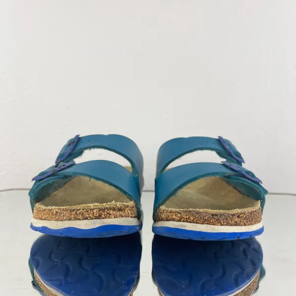 Birkenstock Two Tone Blue Leather Arizona Dual Strap Summer Slip On Sandals - Image 7