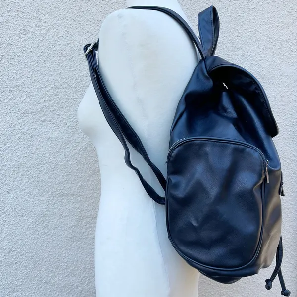 Wild Fable Target Black Faux Leather Backpack Drawstring Flap Closure - Image 3
