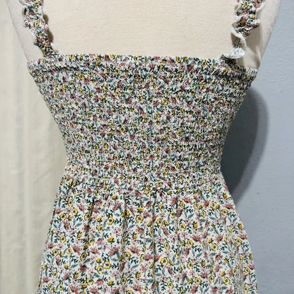 AUW L Green Floral Smocked Tie-Front Ruffle Strap Slit Midi‎ Dress Padded Bra - Image 8
