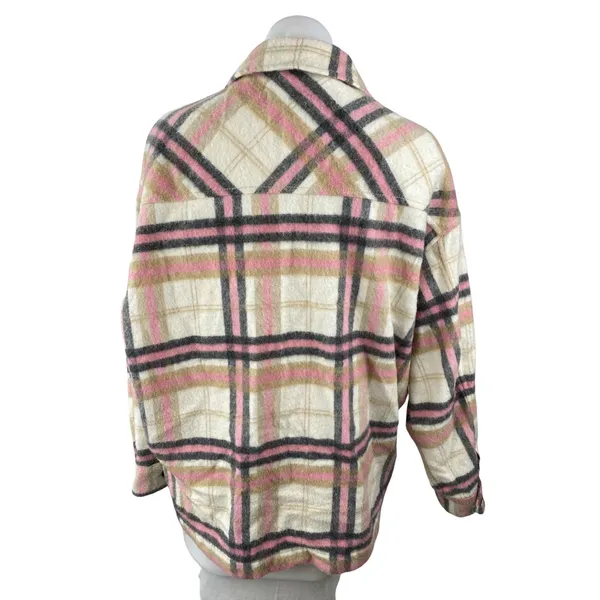 Zara Women's Multicolor Plaid Fleece Long Sleeve Button Down Shirt Jacket Sz M - Image 2