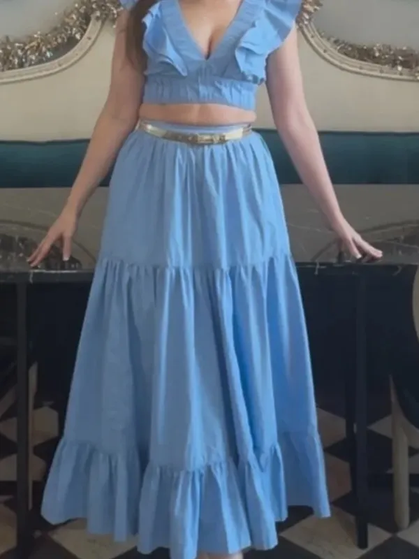 Japna Tiered Ruffled Maxi Skirt & Ruffle Crop Top European Summer Cottagecore - Image 2
