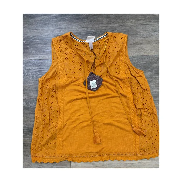 Knox Rose Women's Solaris Orange Eyelet Lace Rib Knit Tank Top, Large - Image 2