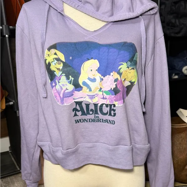 Disney Light Purple Alice in Wonderland Cropped Hoodie - Image 3