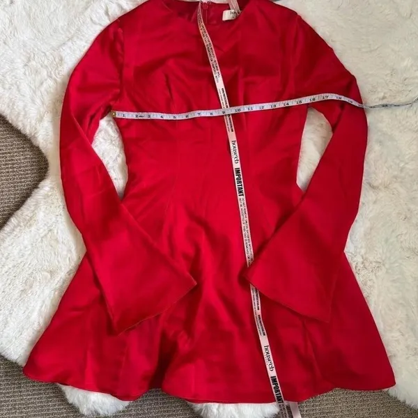 House of CB Fit and Flare Long Sleeve Satin Mini Dress S - Red - Image 2