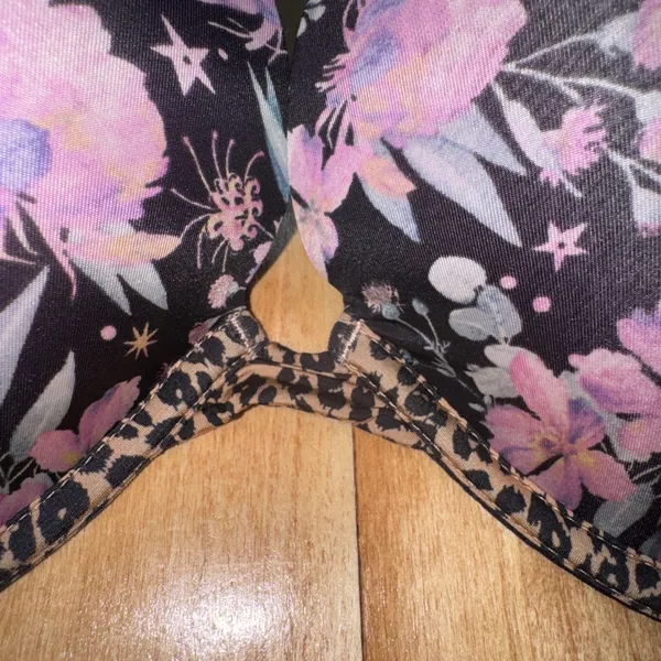 Victorias Secret 36DD Floral Leopard Print Underwire Push Up‎ Bra Black Purple - Image 3