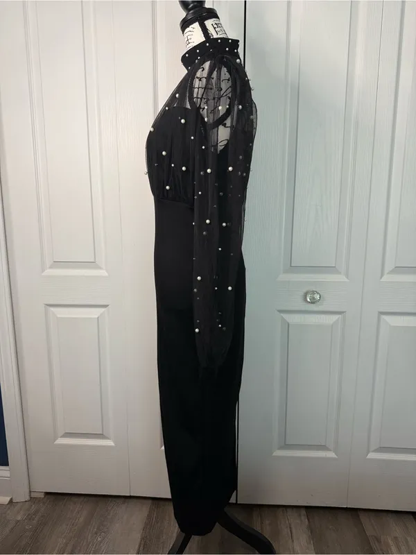 CHICME Black Pearl-Embellished Mesh Bodycon Evening Dress - Image 5