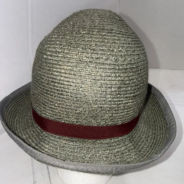 Goorin Bros Paper Woven Straw Fedora Hat Olive Green Burgundy Band Adult Small - Image 12