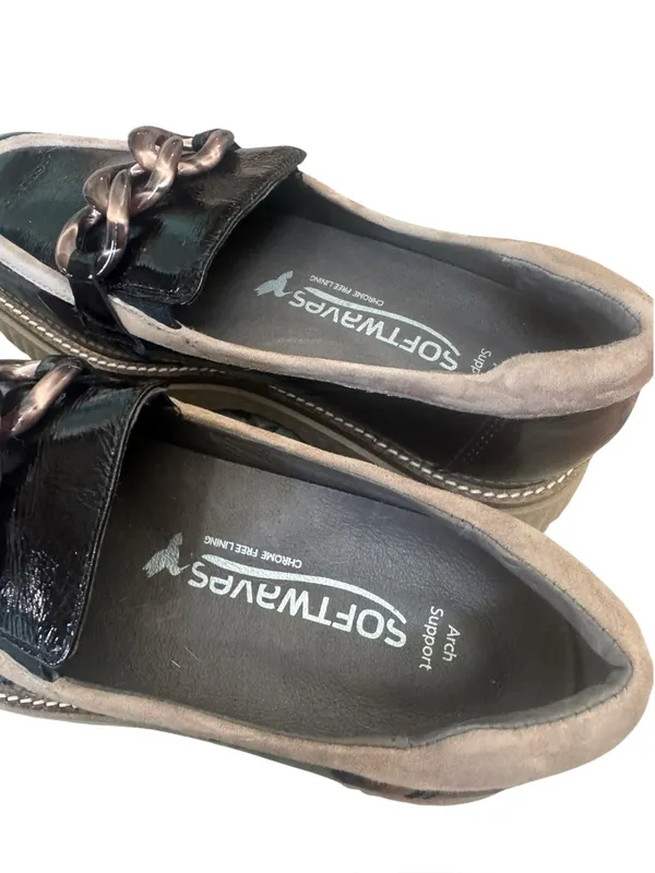 Softwaves Valene Black/Taupe patent leather loafers 38 NWOT - Image 7