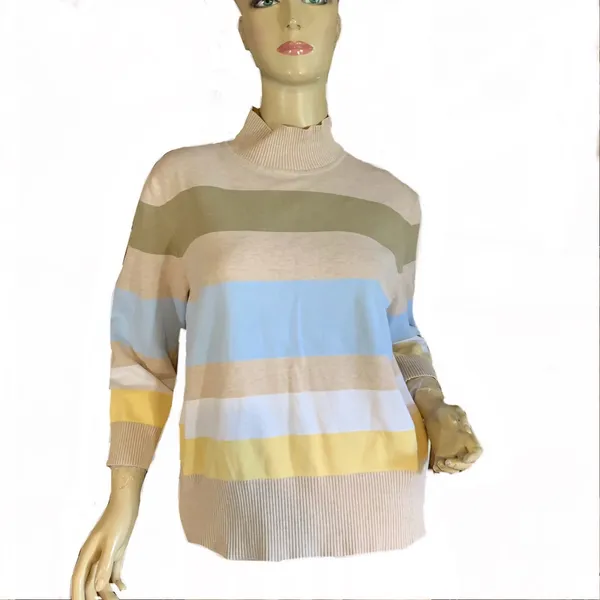 Tommy Hilfiger Cotton Blend Blue, Beige Pastel Stripes Sweater Y2k (M) - Image 3