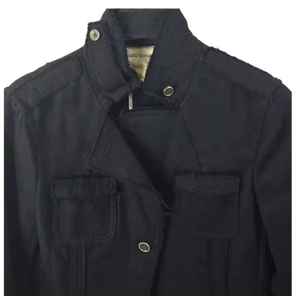 Banana Republic Wool Jacket Women's‎ Size 4 Black Raw Edge Detail Military Moto - Image 3