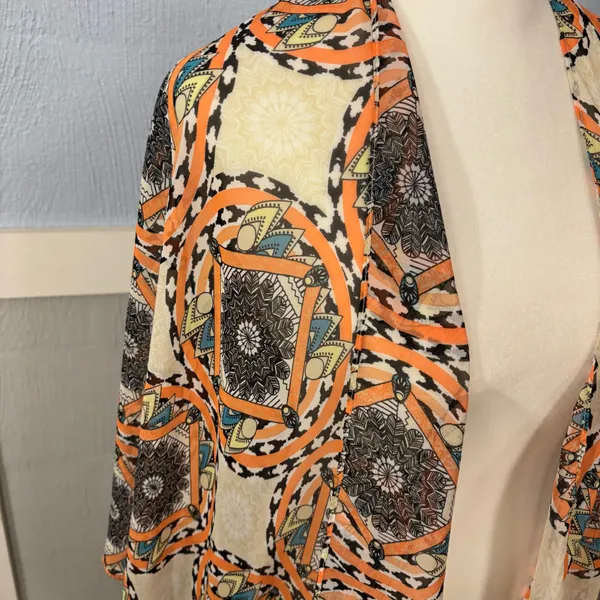 & Other Stories Womens Shawl Wrap Open Top SZ OSFM Orange Combo Tassel bottom 30” long - Image 4