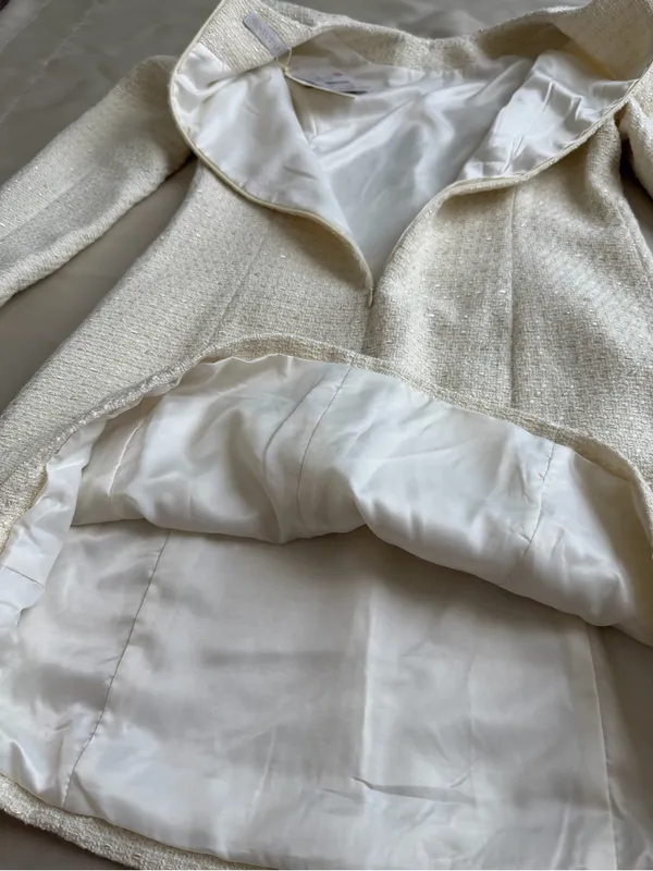 Sentubila Ivory Tweed Mini Dress Gold Buttons NWT Size L - Image 14