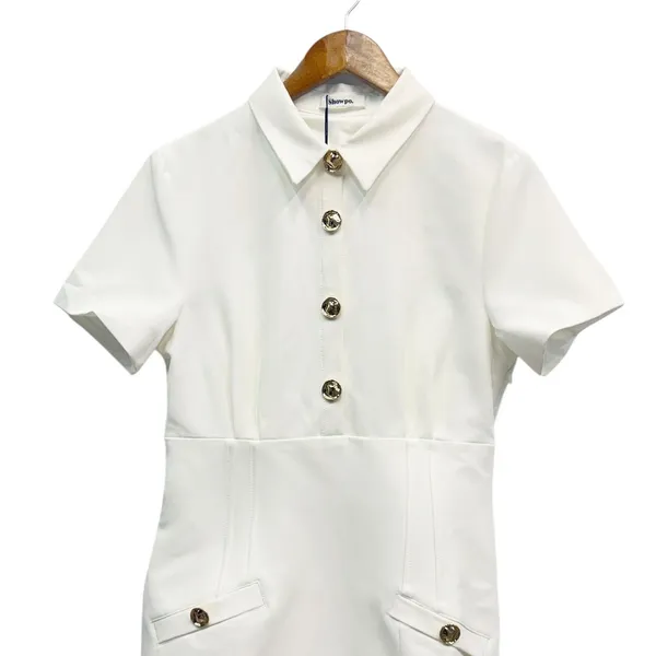 Showpo Placket Front Fitted Mini Shirt Dress in Off White size 8 NWT - Image 4