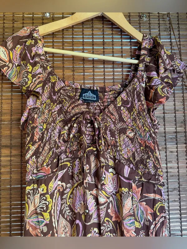Vintage Angie Autumn Petals Brown Floral Boho Maxi Dress Size Small NWOT - Image 4