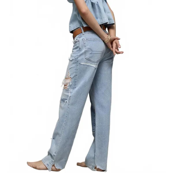AE Strigid Low-Rise Baggy Straight Jean American Eagle NWT Light Repair 00S - Image 3