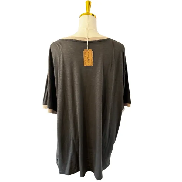 Natural Life Happy Face Daisy Rainbow Graphic Ringer Tee NWT Gray Oversized M - Image 3