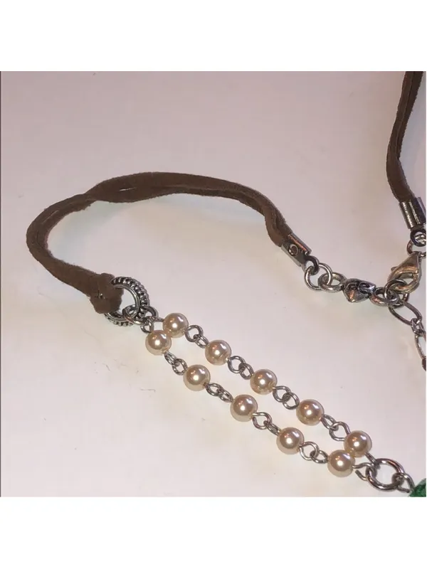 American Eagle AE Boho Brown Silver Tone Beaded Heart Pendant Necklace - Image 3