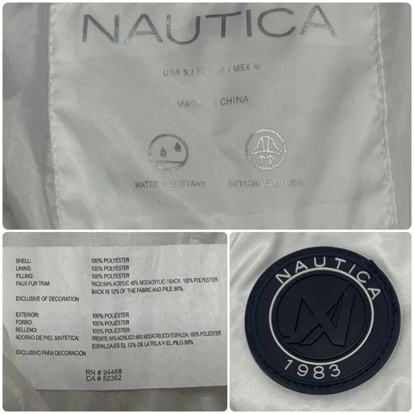 Nautica White Puffer Jacket Faux Fur Hood Quilted Winter Coat Size Small - Image 11