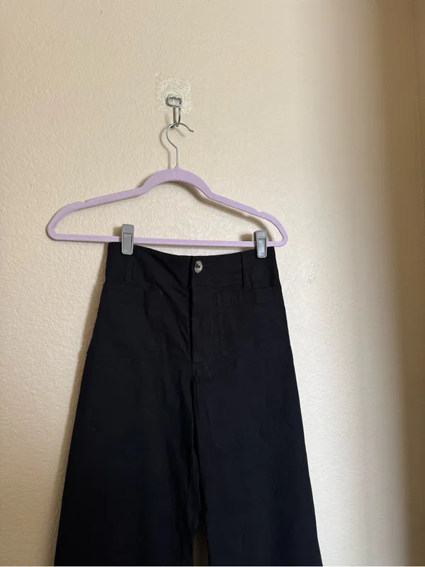 Maeve Anthropologie Colette Cropped Wide-Leg Pants in Black Size 25 Linen Cotton - Image 5