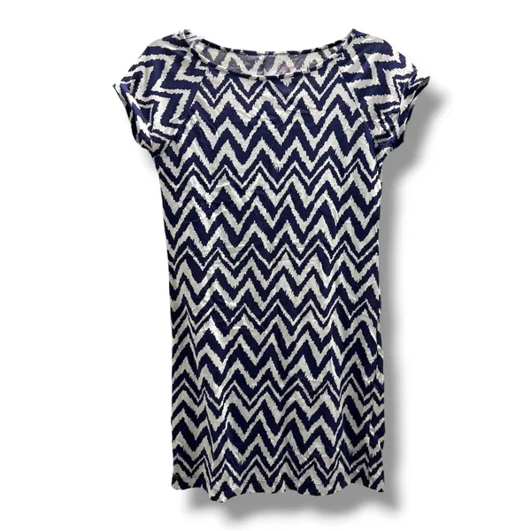 Lilly Pulitzer Palmer Dress Bright Navy Chevron Ikat Pima Cotton‎ Womens XS - Image 2