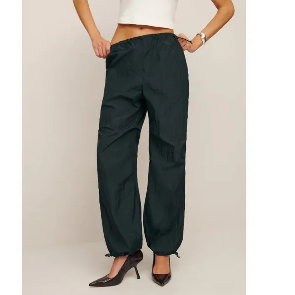 Reformation Camden Pants Black Women's S Utility Nylon Drawstring Hem Relaxed - Image 2