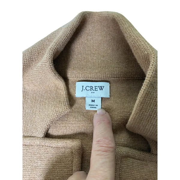 Crew Camel Cotton Sweater Blazer Patch Pockets Women's M Tan Size M - Image 5